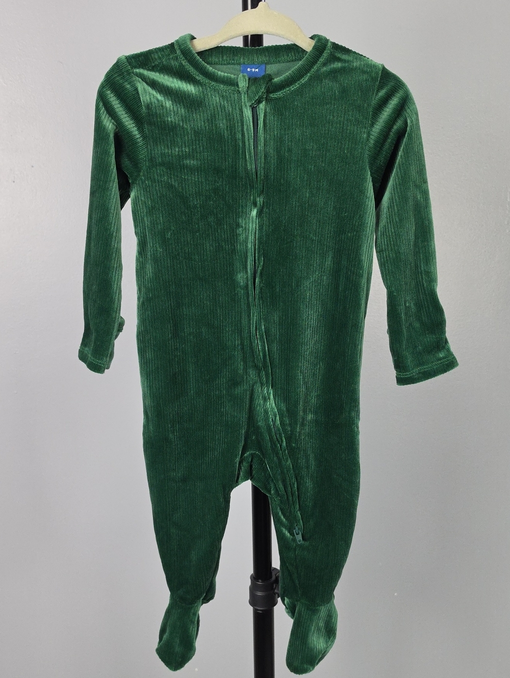 NWT Old Navy Emerald Green Ribbed Velour 2-Way Zip One Piece Pajamas Size 6-9M
